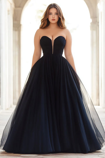 A Line Robe longue de bal noire sans bretelles plissée et tulle